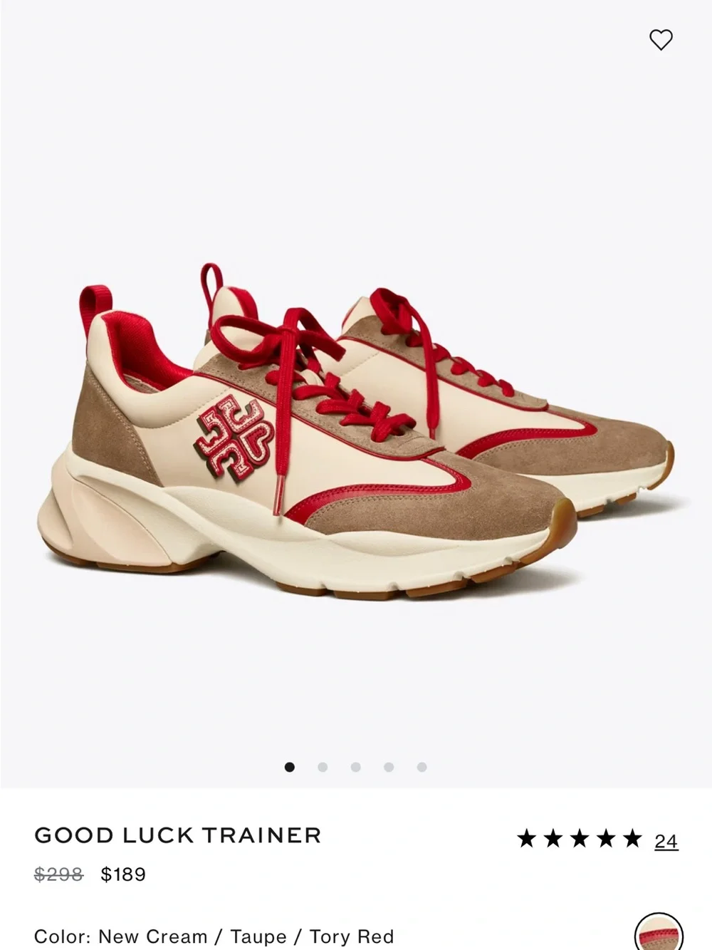 Tory Burch Beige Suede & Red Accent Women's Chunky Sneakers